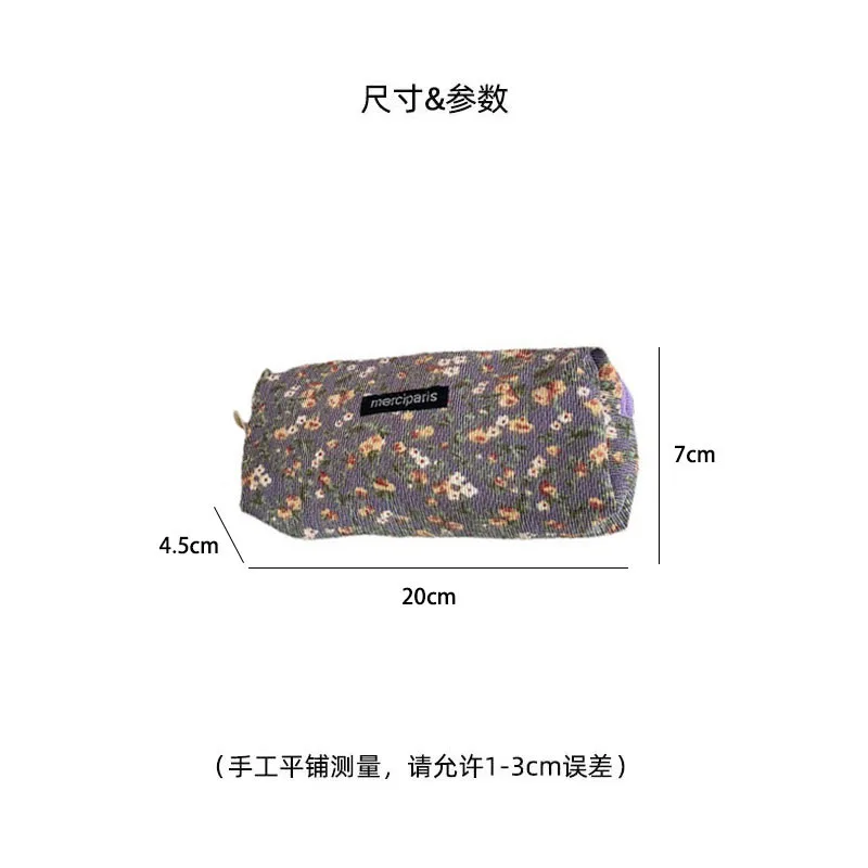 Imagem -06 - Estojo Lápis Floral Retro Corduroy Lápis Flor Kawaii para Menina Bolsa Lápis Bonito Organizador de Papelaria