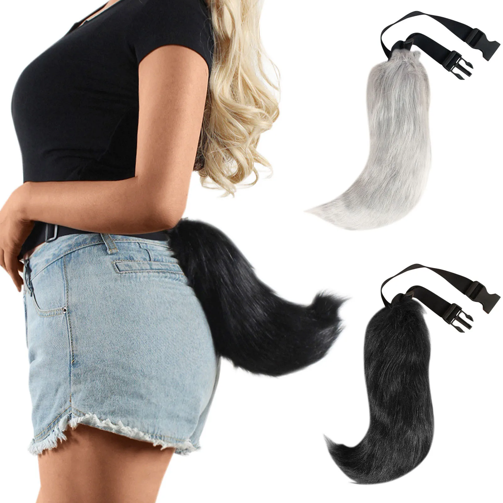 Plush Fox Tail Cosplay Costumes Props Wolf Tail Dog Puppy Costume Simulation Cat Furry Tail Party Carnival Halloween Costume