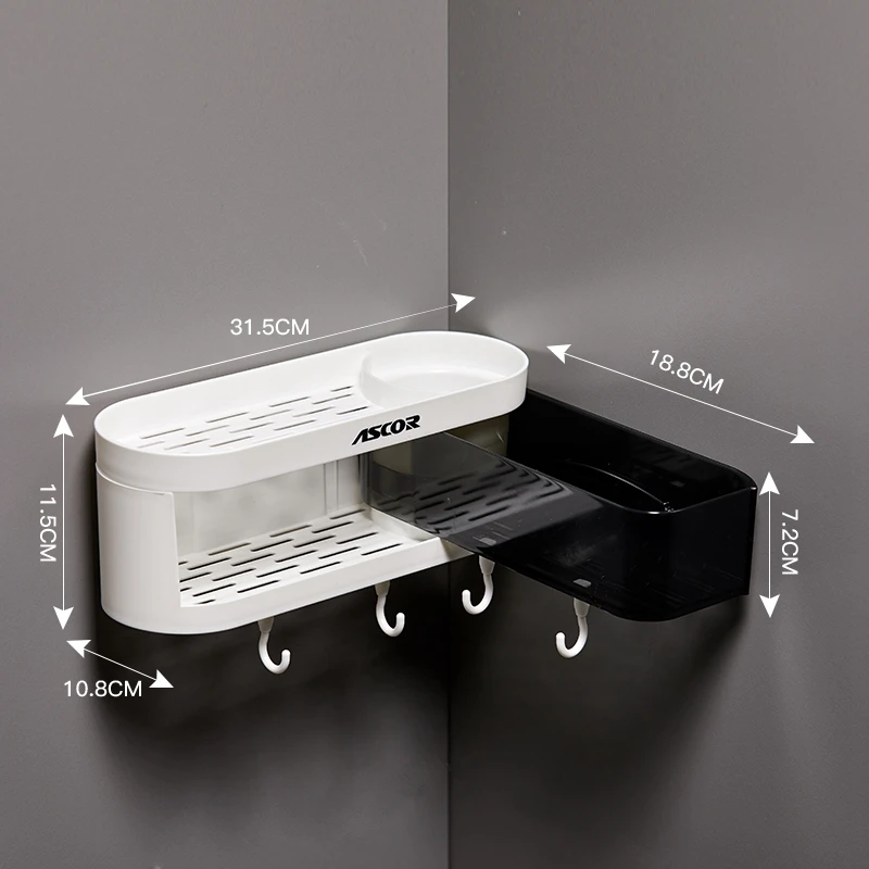 Creative Bathroom Shelf Rotatable Storage  For Toilet Kitchen Home Organizer With Hook  Accessories