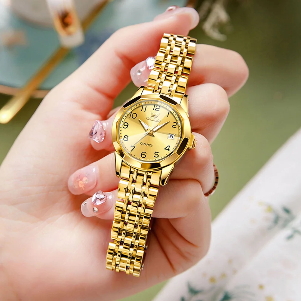 OLEVS Luxury Gold Steel Ladies Watches Fashion Casual Luminous Waterproof Quartz Women\'s Watches Dress Clock Reloj Mujer 2024