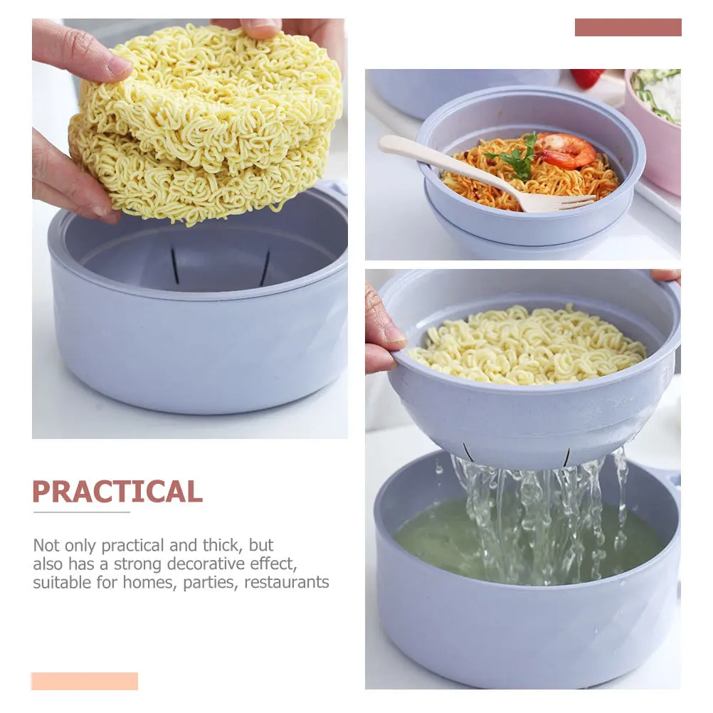 

1 set Microwavable Ramen Bowl Set Thickened Instant Container With Drain Lid For Home Party Restaurant Use Noodle