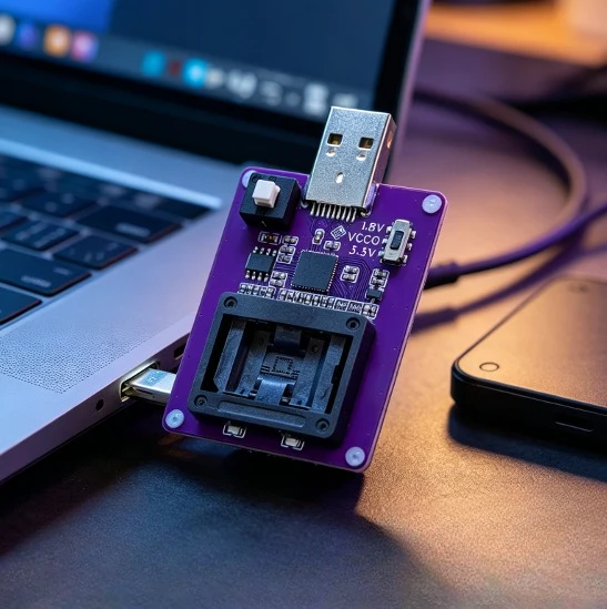 USB3.0 HS400 BGA153 EMMC Burning Socket GL3224E, Adjustable 1.8V 3.3V Power, EMMC Chip Image Programming & Test Fixture