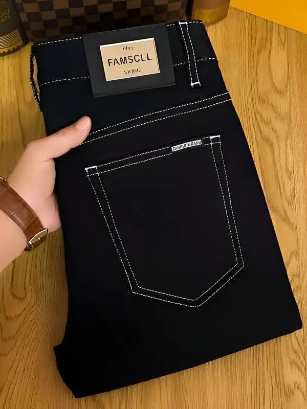 

Новые весенние мужские джинсы Slim Fit: прямые, однотонные, универсальные, класса люкс, из хлопка, для молодежи