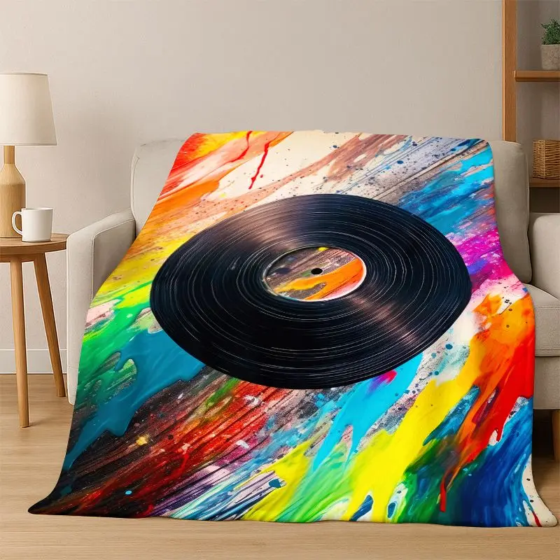 Retro Vinyl Record Music DJ Tape Flannel Blanket Soft Warm Blanket Throw Blanket for Bedroom Living Room Bed Travel Picnic Gift