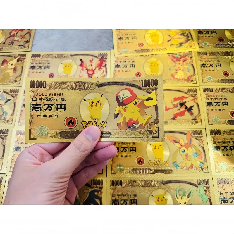 MINISO New 24 Types Hot Sale Japan Pokemon Banknote Anime Gold Banknote in 24k Gold Plated For Collection