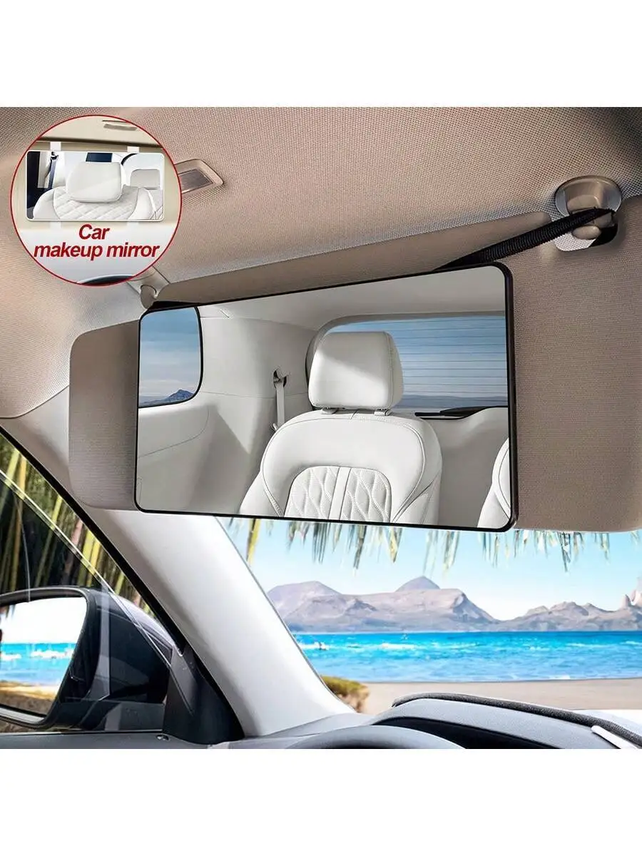 Car Sun Visor Makeup Mirror, Car Rearview Mirror, Ultra-Thin Elastic Band High-Definition Glass Mirror, Black/White