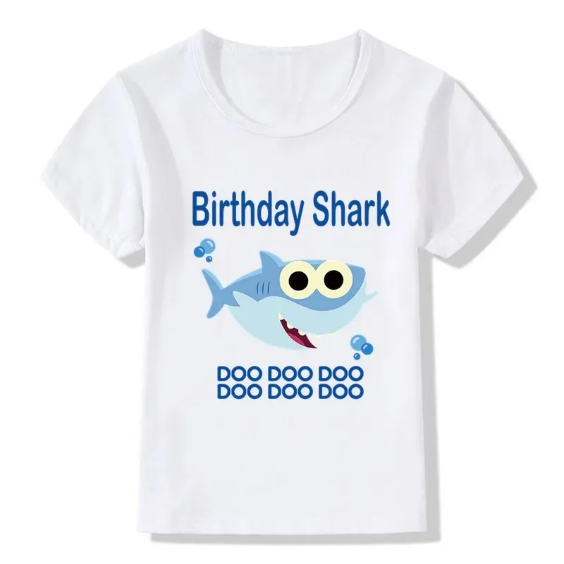 2024 Birthday Matching Family Clothing Shark T-shirt Birthday Children\'s Fun Party Family Clothing Father Mother Daughter Son