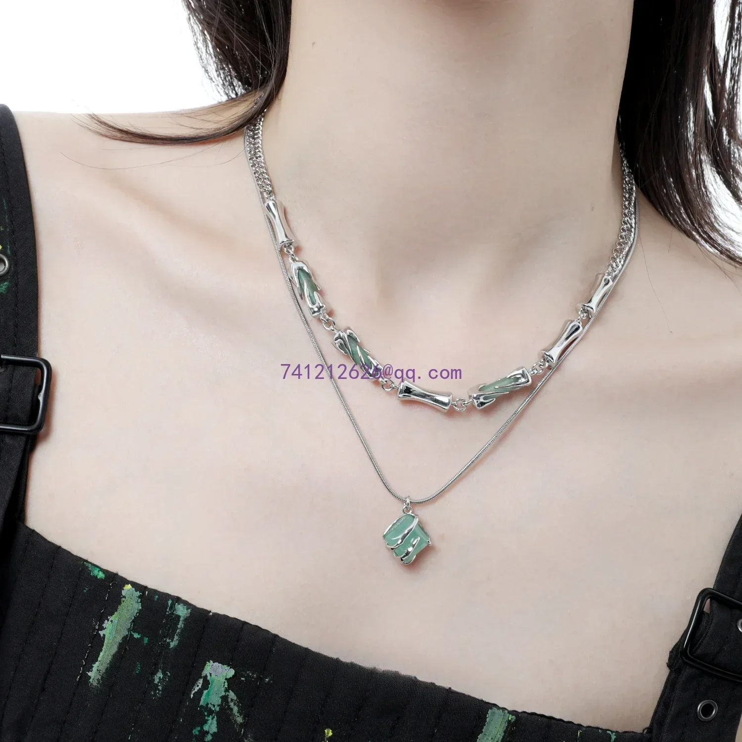 Guochaofeng bamboo joint double-layer collarbone chain 1STXULIE original new Chinese jade necklace niche design high-end