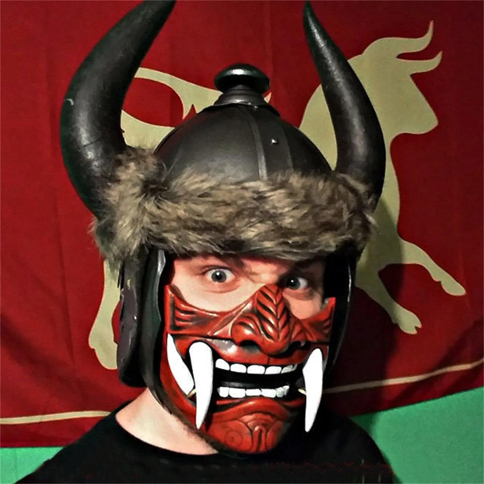 Japanese Samurai Oni Demon Mask Horror Prajna Killer Masks Devil Half Face Mask Cosplay Halloween Party Costume Props