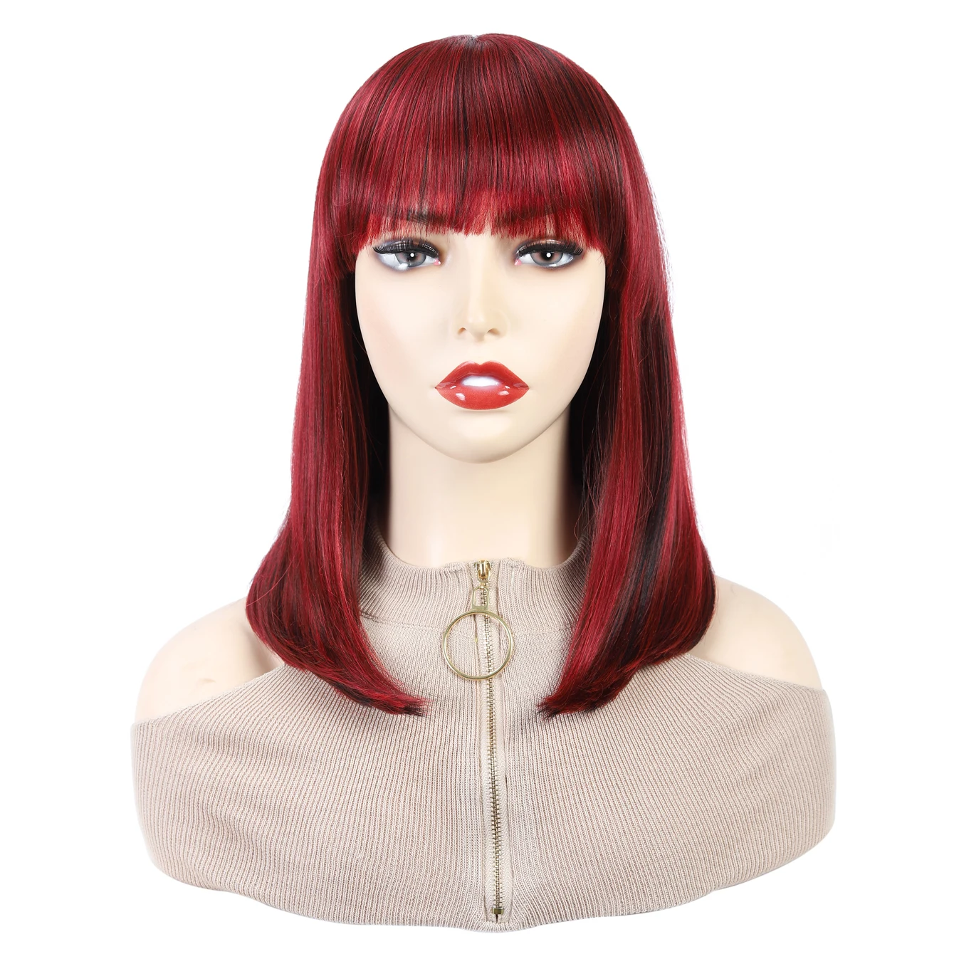 

Cosplay Wigs Ombre Wine Red for Women Long Straight Layered Synthetic Wigs With Bangs Daily Party Heat Resistant Fake Hair
