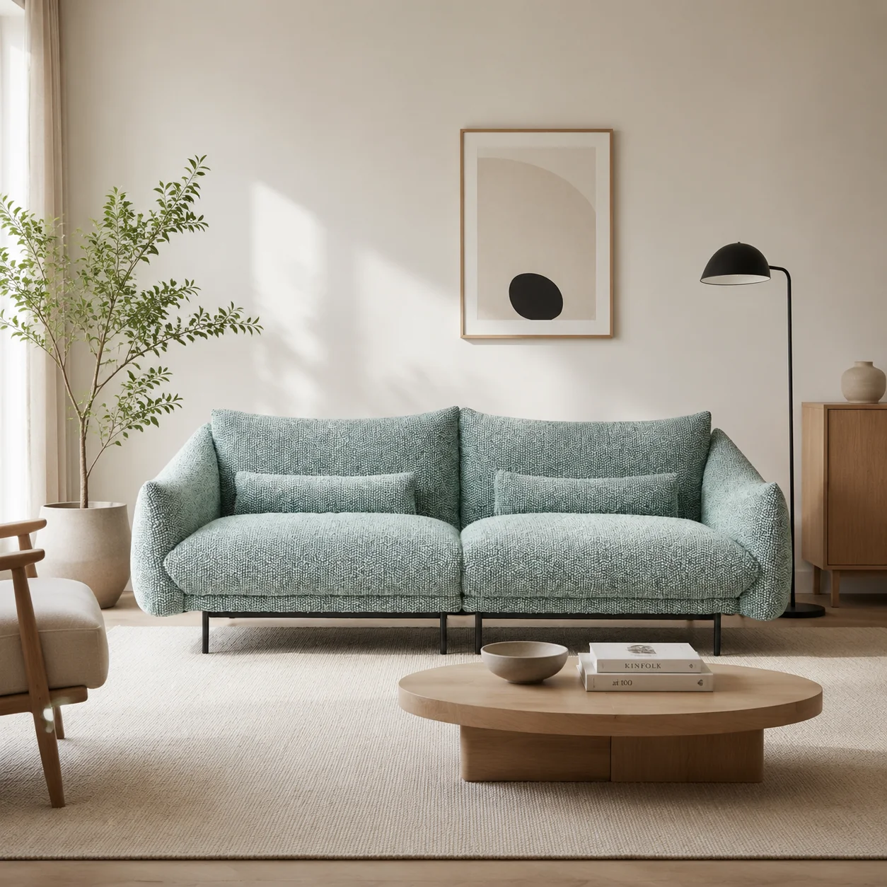 -pp Modern Sofa for  Living Room with Leather & Fabric Cover  with  Sponge Fill Set