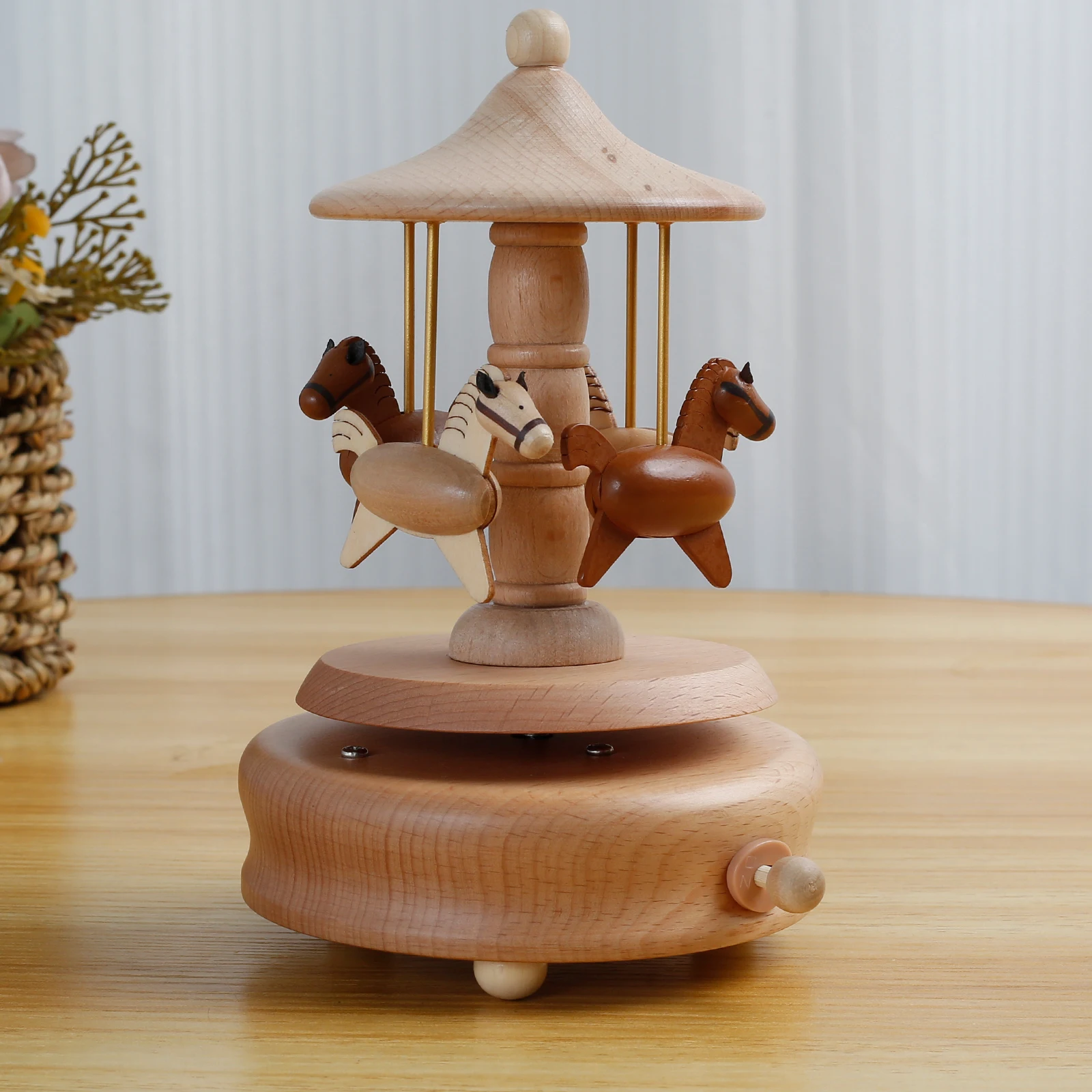 

Carousel Music Box Retro Wooden Carousel Music Box Handmade Carousel Horse Music Box Beech Wood Spinning Carousel Music Box with