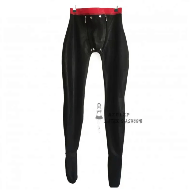 

Men Latex Rubber Pants Trousers With Socks Crotch Inside Hide Openning