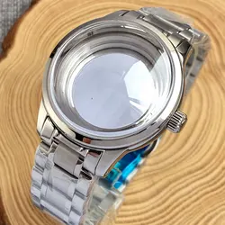 Polished Watch Case Silver for NH36 NH35 ETA2824 PT5000 20ATM Waterproof Steel Wristwatch Case Double Bow Sapphire Glass