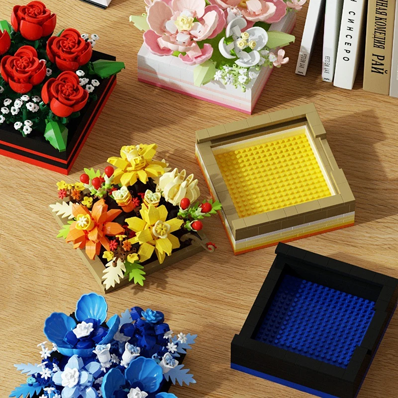 ใหม่ดอกไม้ขาตั้งจอแสดงผล Miniature Building Blocks พืช Succulent MINI 3D เพชรอิฐของเล่นเด็กตกแต่งโต๊ะ