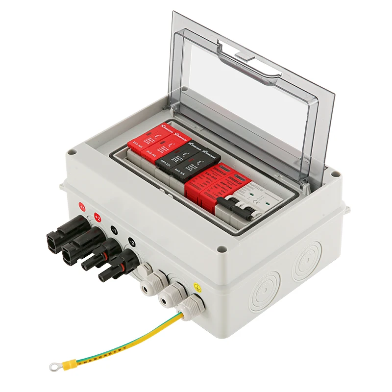 Solar photovoltaic PV Combiner Box With Lightning Protection 2 input 1 out DC 600V Fuse MCB SPD Waterproof 2 string Box IP65