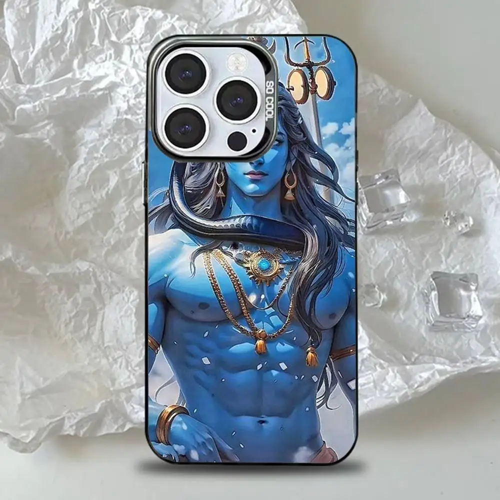 حافظة هاتف L-Lord S-Shiva H-Hindu God لهاتف iPhone 16,15,14,13,12,11,Pro,Max,Plus,Mini,XS,SE مضادة للسقوط باللون الأسود غير اللامع