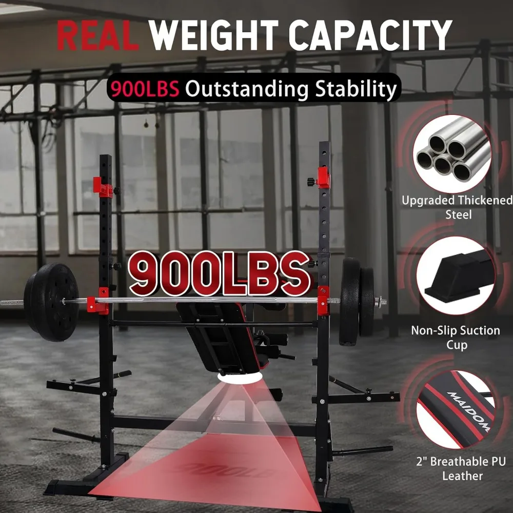 Set panca pesi predicatore Curl, Set panca e Rack Squat, panche da allenamento pieghevoli per la casa, 900LBS, Design 6 in 1