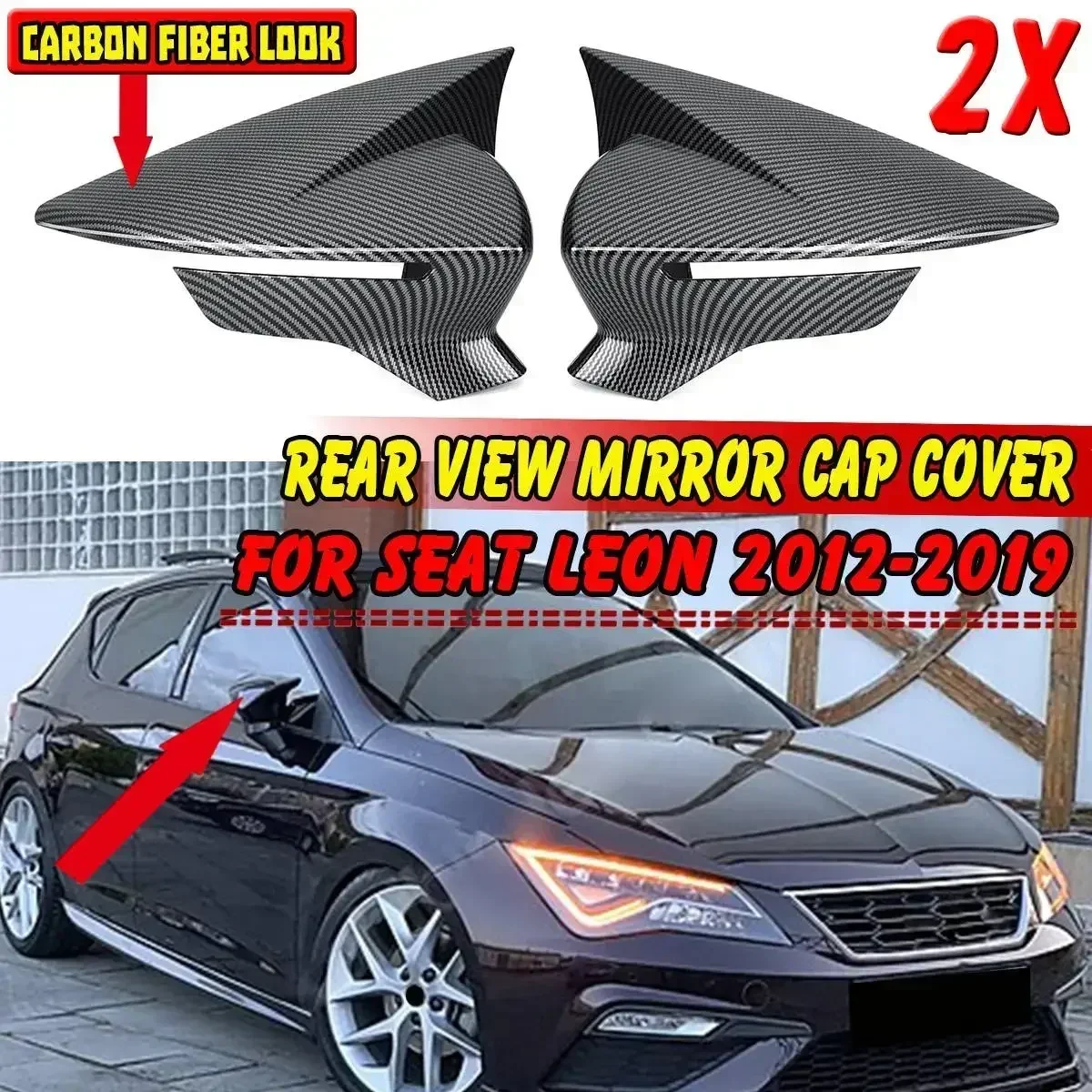 New 2x Car Side Wing Rearview Mirror Cover Cap For SEAT LEON Mk3 5F ST FR Cupra 2012-2019 Rear View Mirror Cap Cover Trim