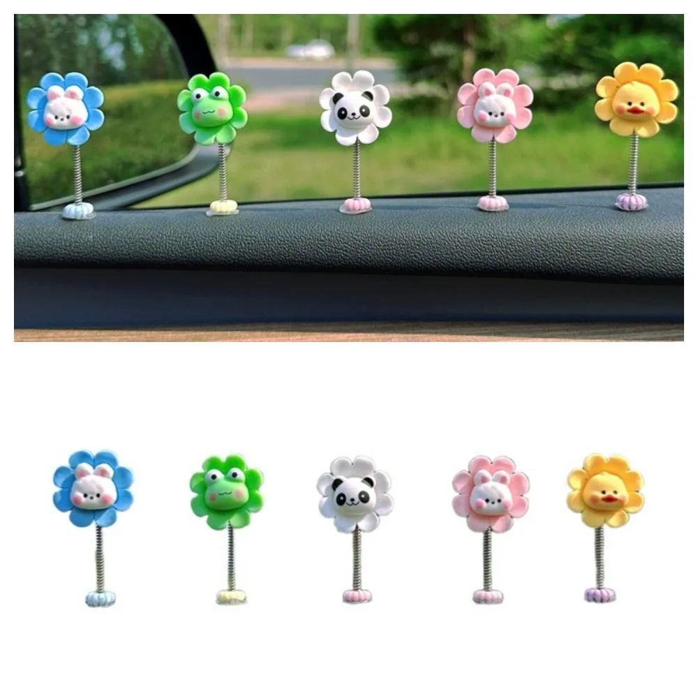 Cute Cartoon Dashboard Decoration Little Panda Frog/Chicken/Rabbit Car Shaking Spring Head Toy with Adhesive Tape