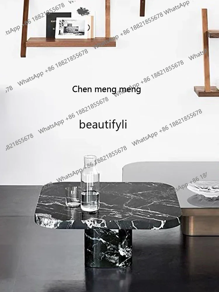 D178  Living room sofa coffee table, Nordic natural style, black marble small coffee table, designer simple square table