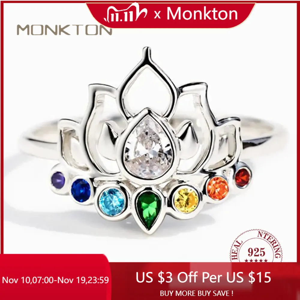 

Monkton Original 925 Sterling Silver Rings 2023 New Lotus Flower Boho Colorful Engagement Rings for Women Fine Jewelry Gift