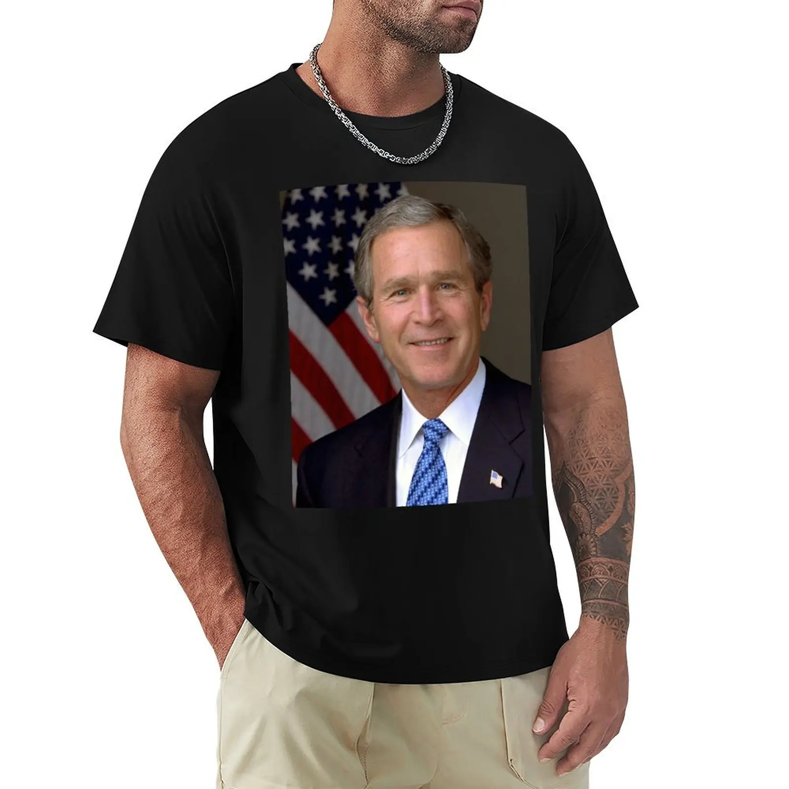 George Bush Junior Portrait T-Shirt blue archive kawaii clothes man clothes shirts graphic mens t shirts casual stylish