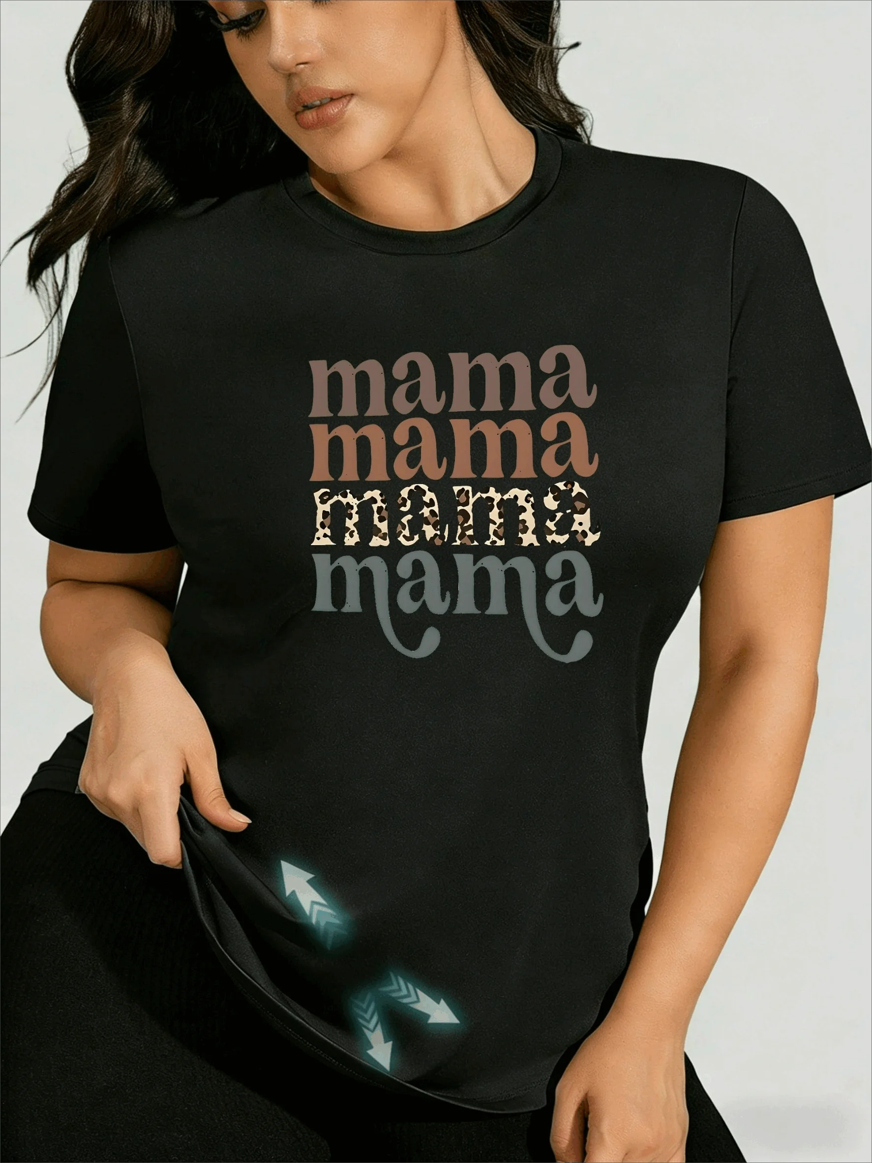 

Plus-size women's clothing mama overlapping leopard print T-shirt, loose fit to hide flesh and slim the figure top
