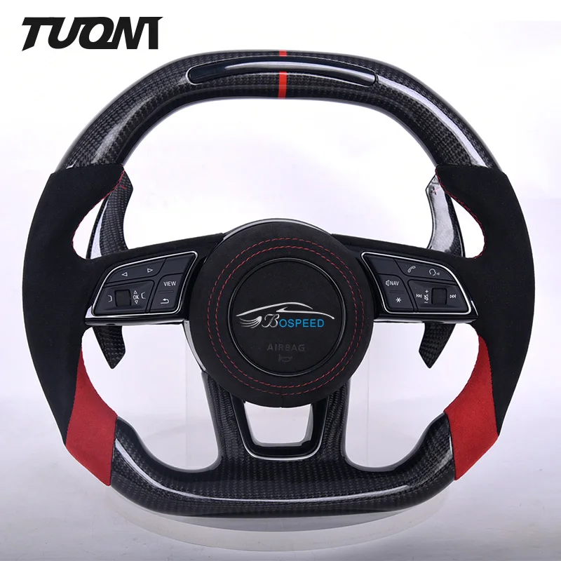 

Custom For Audi RS3 RS4 RS5 RS6 S3 S4 S5 S6 S7 B9 B9.5 B8 LED Black Alcantara Leather Carbon Fiber Car Steering Wheel