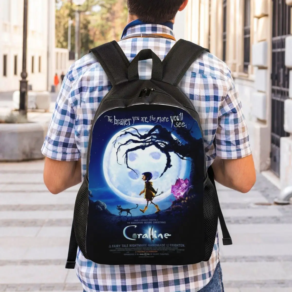 Halloween Horrorfilm Coraline Rucksack für Männer Frauen wasserdichte College School Tasche drucken Bücher taschen