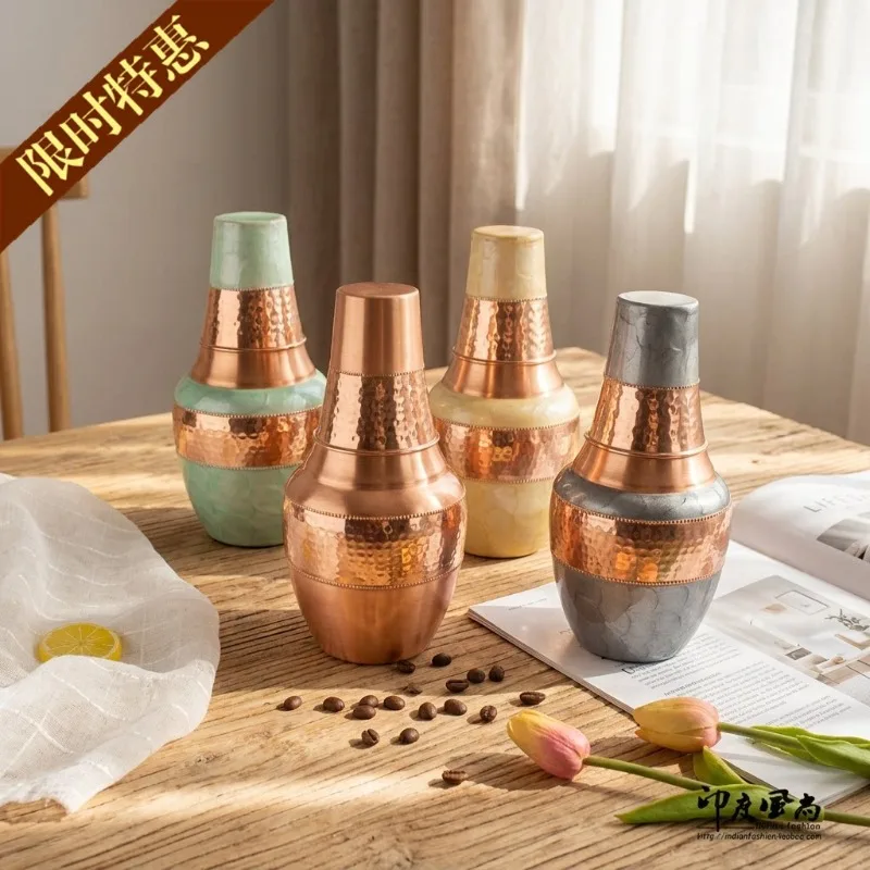Hammered Copper Water Bottle Large Capacity Portable Drinking Vessel Southeast Asian Style Home Drinkware