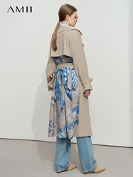 Amii Minimalist Spring Women's Clothing Long Belt Loose Printing Trench Coat Splicing Fashion Elegant Commuter Jacket 12551006