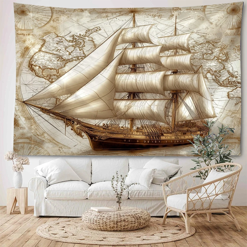 Medieval navigator map background decoration tapestry navigation map sailing ship background decoration tapestry