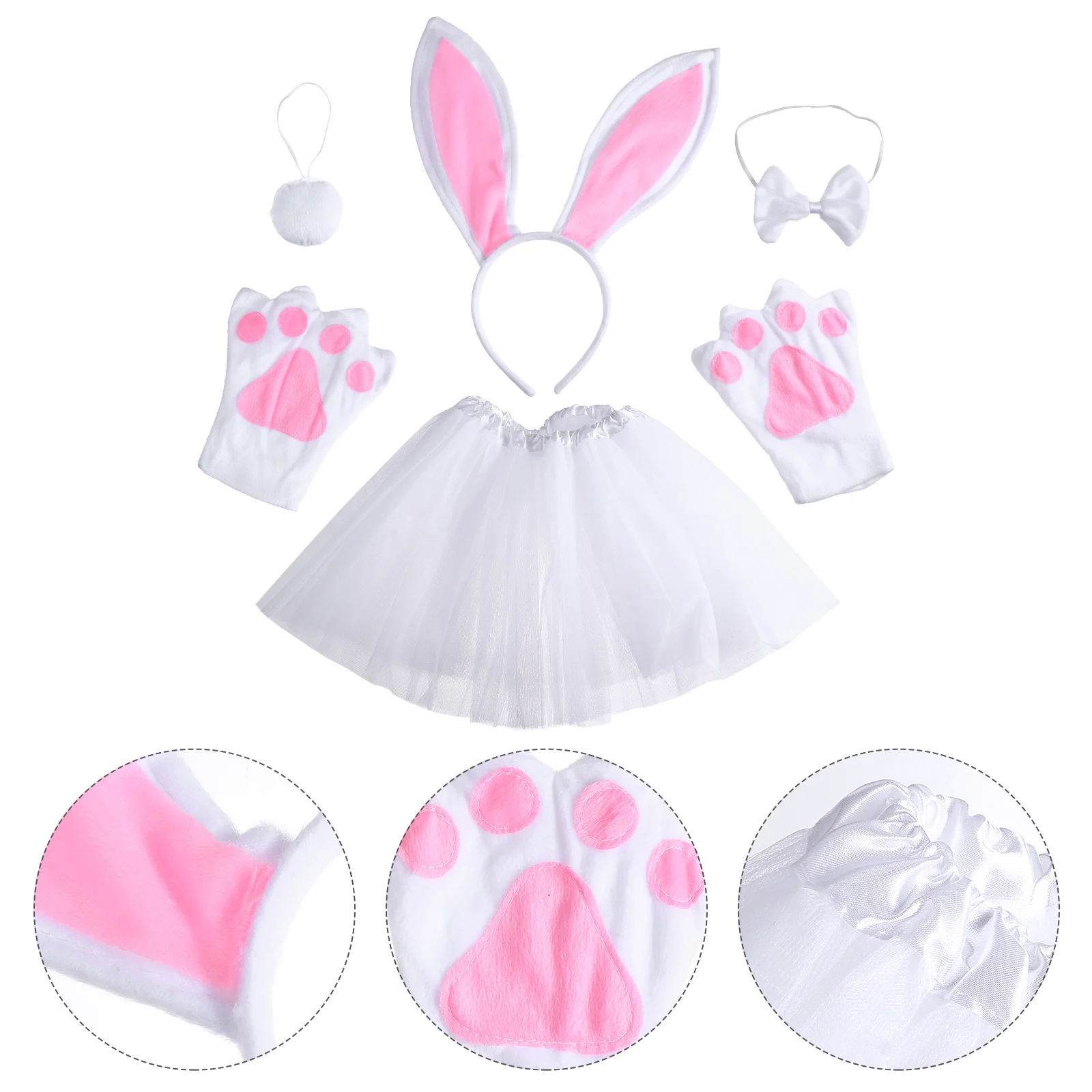 

1Set Easter Costume Set for Girls Includes Headband Tutu Skirt Gloves Bow Tie Tail Comfortable Fit Perfect for Easter Party