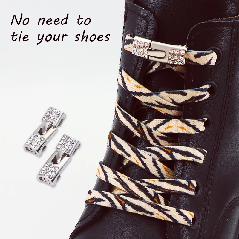 Diamond Cross Lock Shoelaces Without Ties Tiger/Snake/Leopard Print No Tie Shoe Laces New Animal Pattern Elastic Laces Sneakers