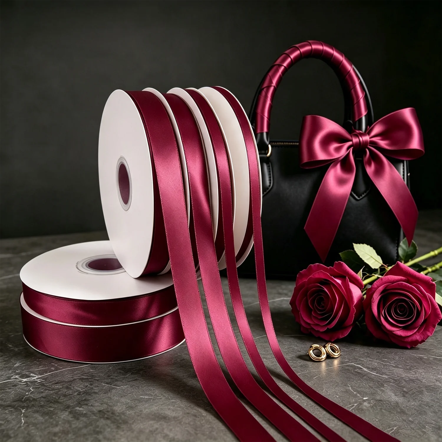25yds Purple Red Solid Satin Ribbon for Crafts,Graduation Making Bouquet Wrap Wedding Invitation Card Christmas Valentine Decor