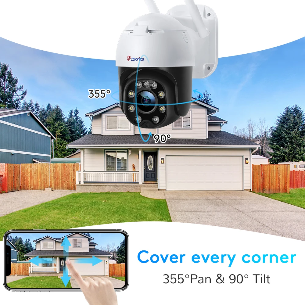 Ctronics 5MP Surveillance Camera WiFi Outdoor 5X Optical Zoom Dome PTZ 360 Panoramic IP Camera Night Vision Human Auto Tracking