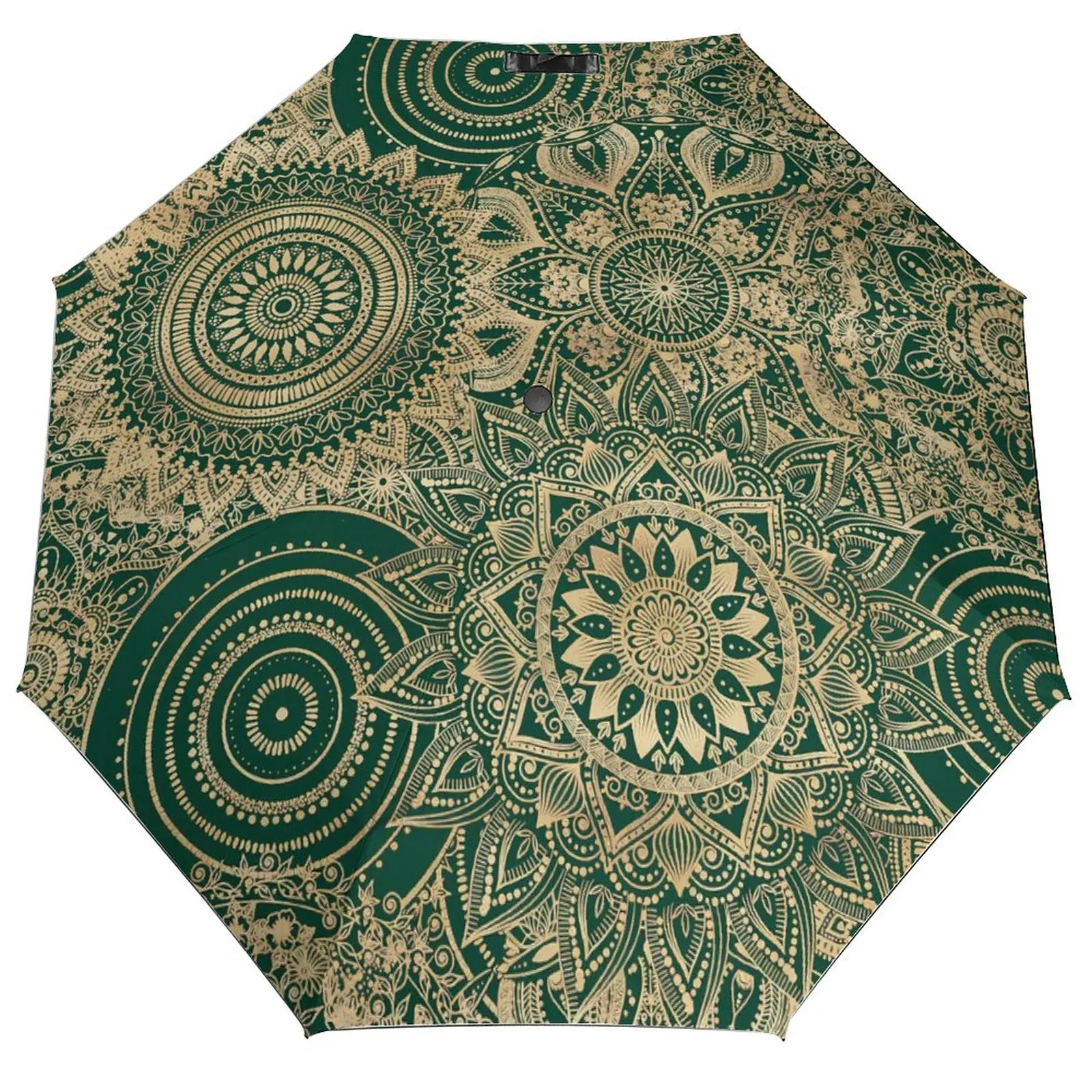 Gold Mandala Umbrella Green Floral Print Auto Windshield Umbrella Colorful Print Summer Compact Umbrella