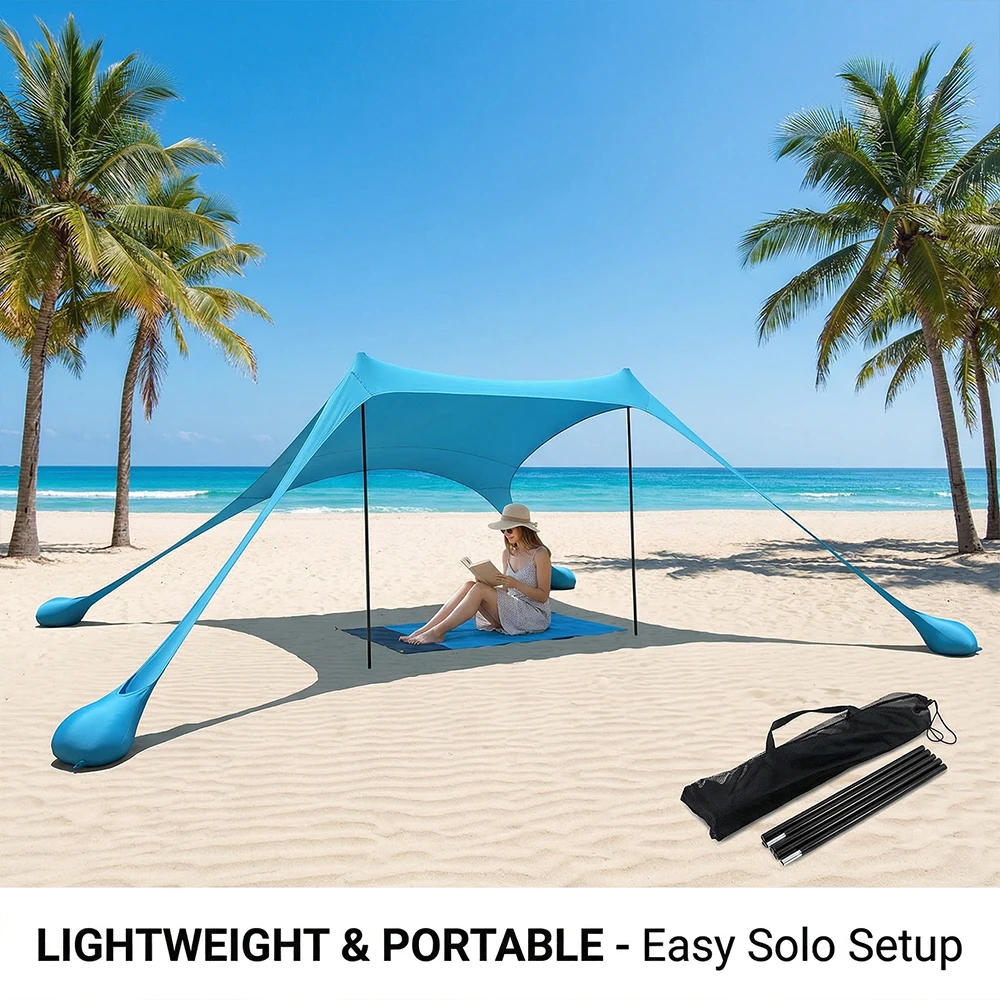 Carpa de playa portátil grande, toldo para acampar al aire libre, con bolsa de arena, protección UV, resistente al viento, para acampar, pescar, hacer picnic