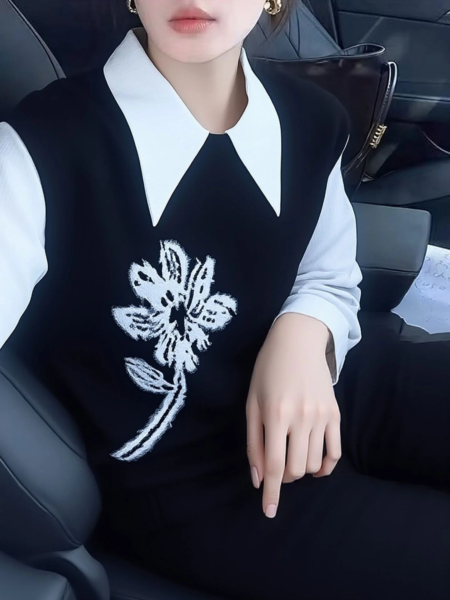 

Ele Knitted Vest Women's Svel round Ne Top Floral Design Layering Spring Commute ential Comfortable Medium Sof...