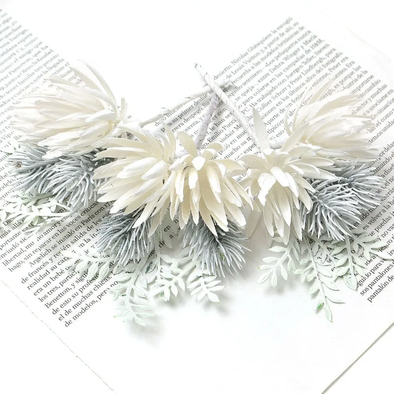 

1Pcs Artificial Silver and White Pine Needle Bouquet Wedding Hoom Room Party Decoration DIY Accessories Artificial Plants
