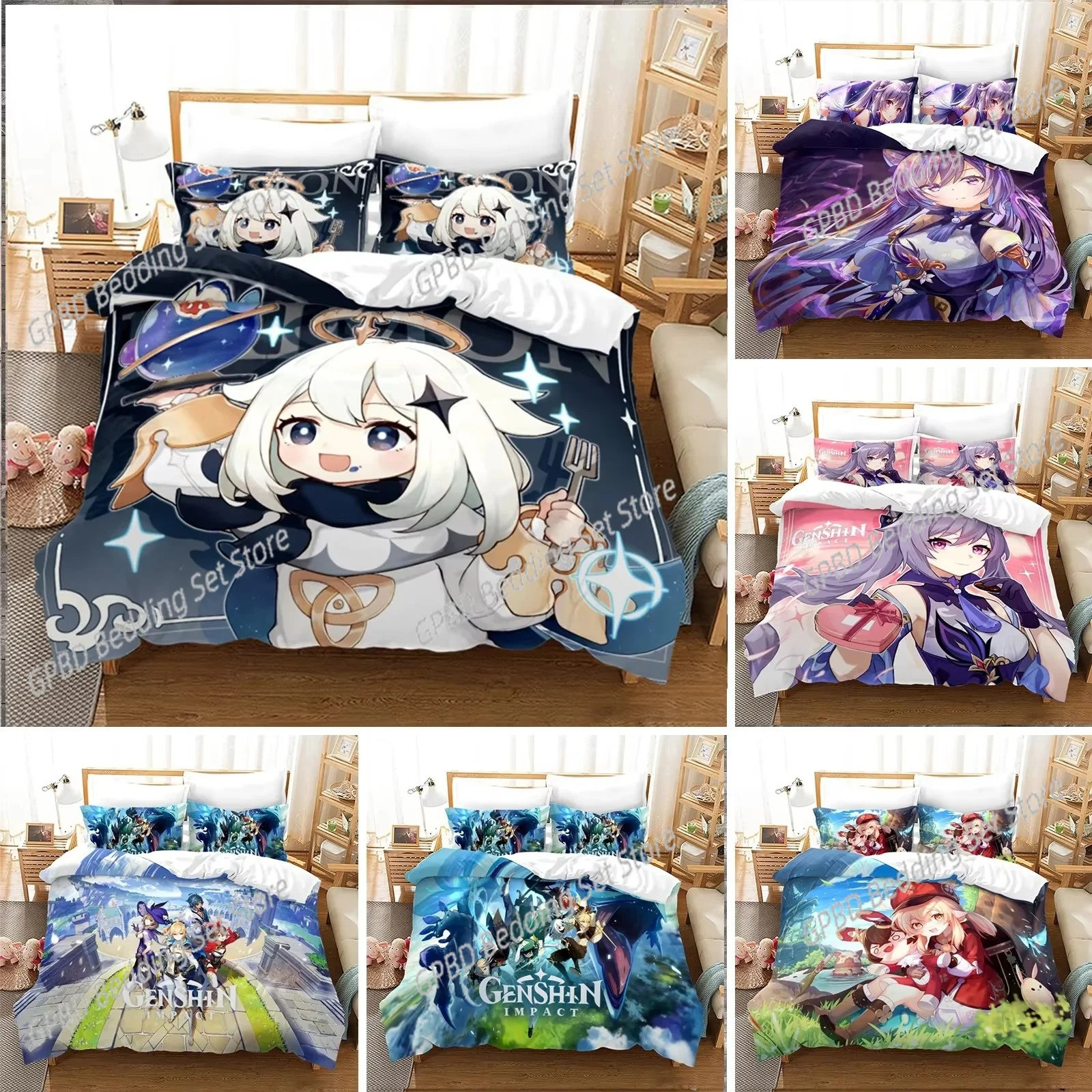 

Anime Genshin Impact Paimon Bedding Set Duvet Cover Bedroom Comforter Covers Single Twin King Size Quilt Cover Home Textile