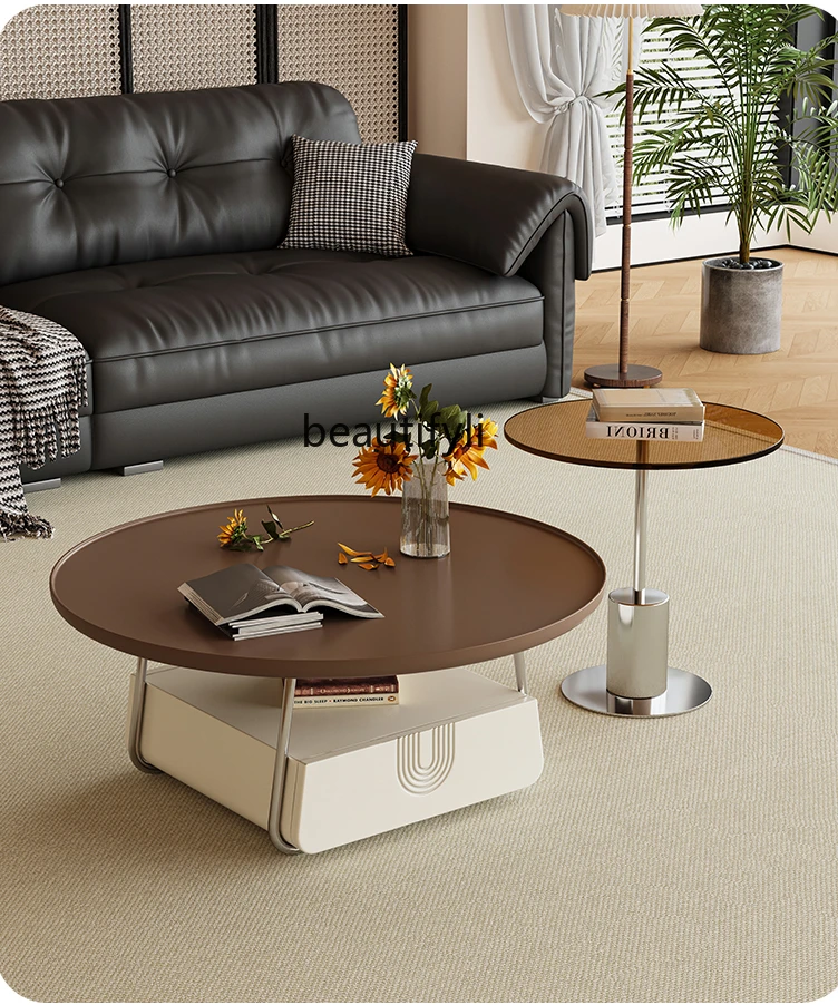 

Cream Style Coffee Table Living Room New Home Small Apartment Modern Simple round Small Coffee Table Light Luxury High Sense