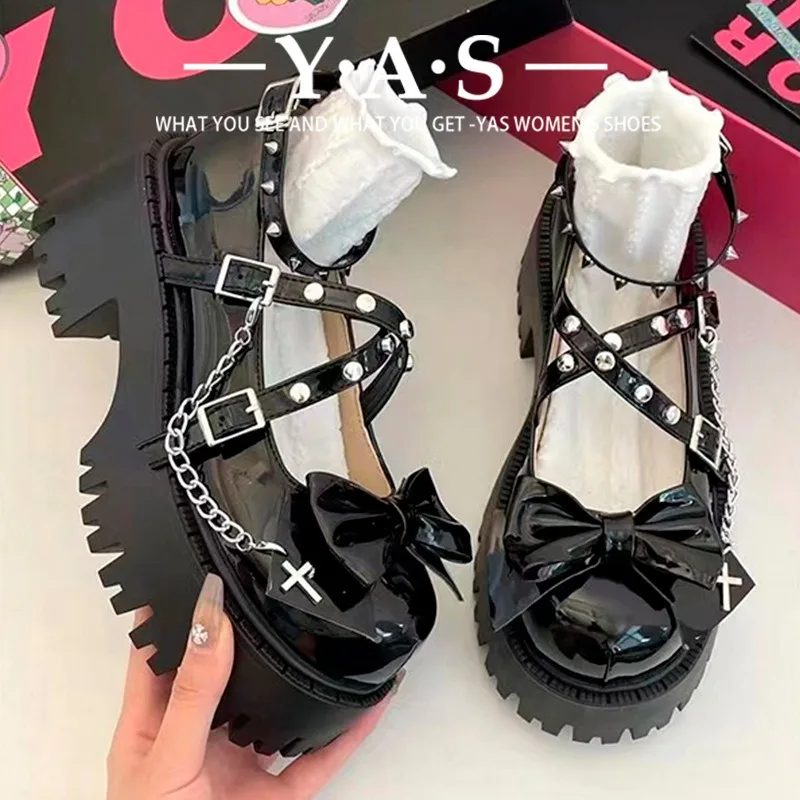 2024 scarpe Mary Jane da donna Lolita tinta unita primavera vendita calda moda farfalla nodo all\'aperto spesso con scarpe femminili antiscivolo