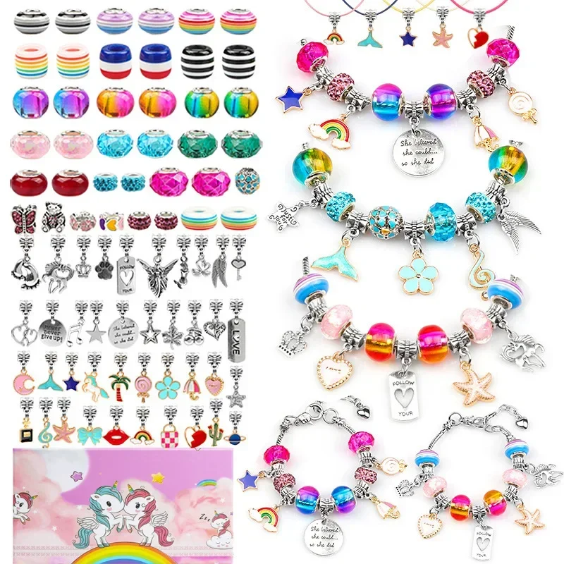 125pcs Colorful Colored Glaze DIY Children's Bracelet Unicorn Bracelet Set