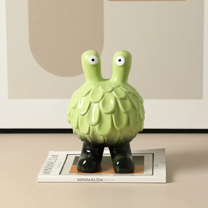 Modern Flambe Glaze Green Elf Ceramic Statue, Whimsical Fairy Sculpture for Show Flat Living Room Sideboard Kids Room Decor