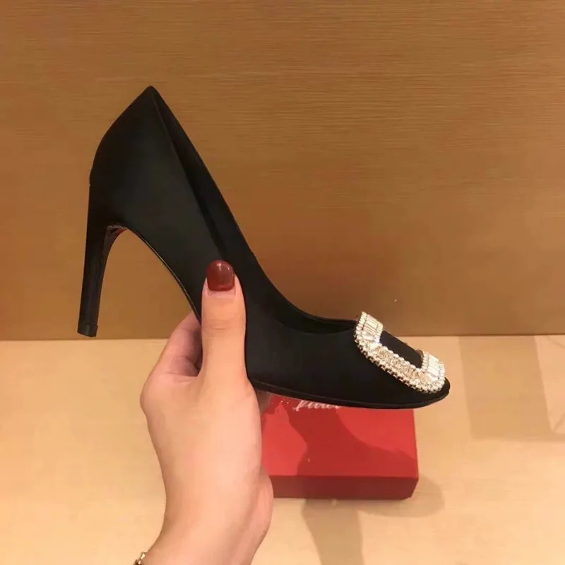 

2025 New NiNi Rhinestone Square Bule Single oes Women's Thin Heel Internet Celebri Versatile Soft Bot Medium Heel ro...