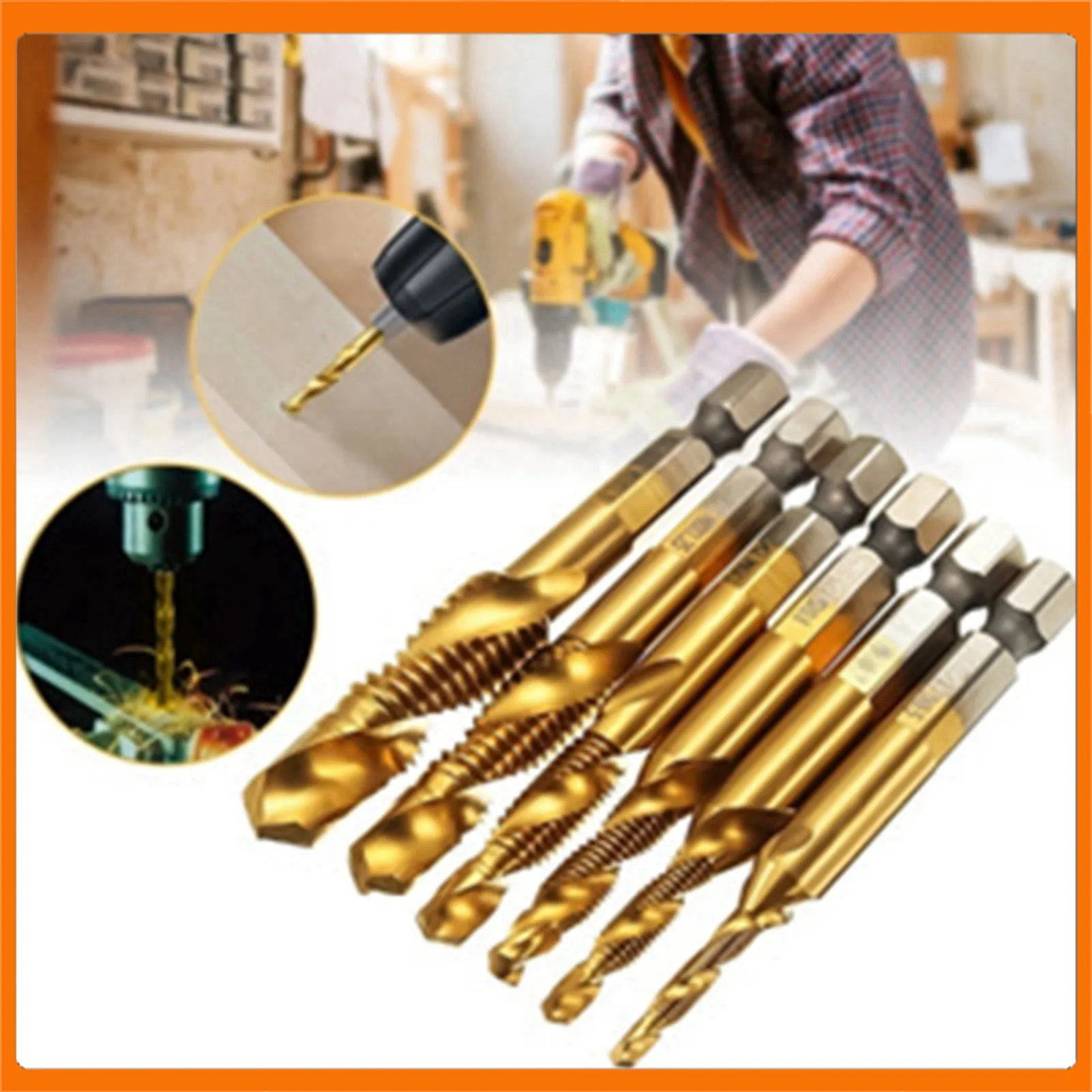 

Metric Thread M3-M10 Titanium Coated HSS Drill and Tap Bits 1/4" Hex Shank Screw Taps Tool Set Thread Tap Tool Tapping Tool