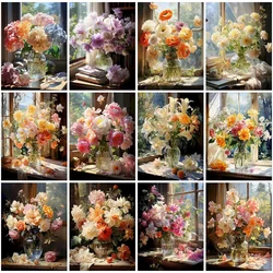 MomoArt Paint By Number Rose Flower Fruit Pictures By Numbers Peony Vase Oil Painting Window Diy Gift Hand Paint Kits On Canvas