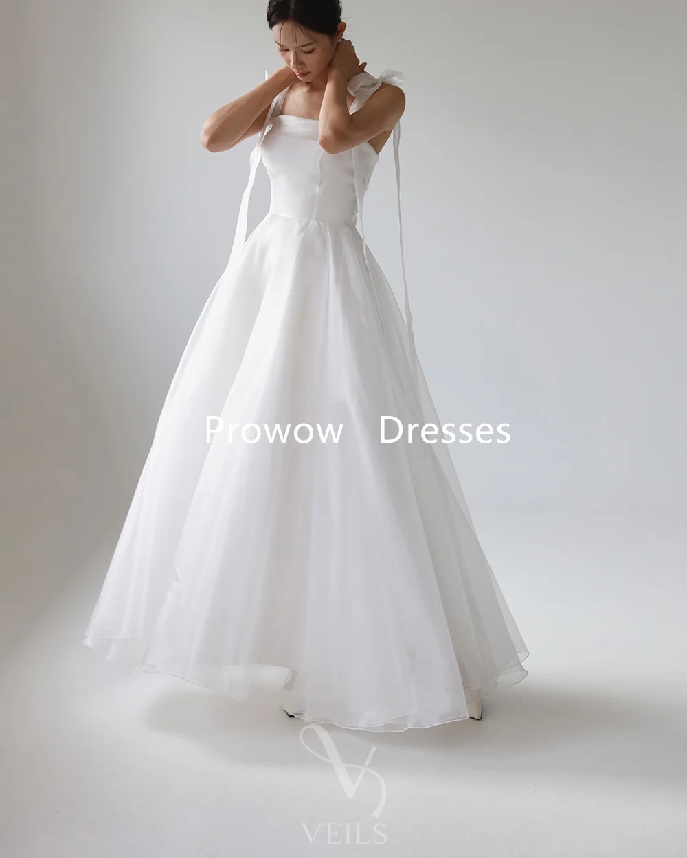 Prowow-シンプルなオーガンザラインウェディングドレス,韓国の写真撮影,地面までの長さ,スパゲッティストラップ,カスタマイズされたプリーツ